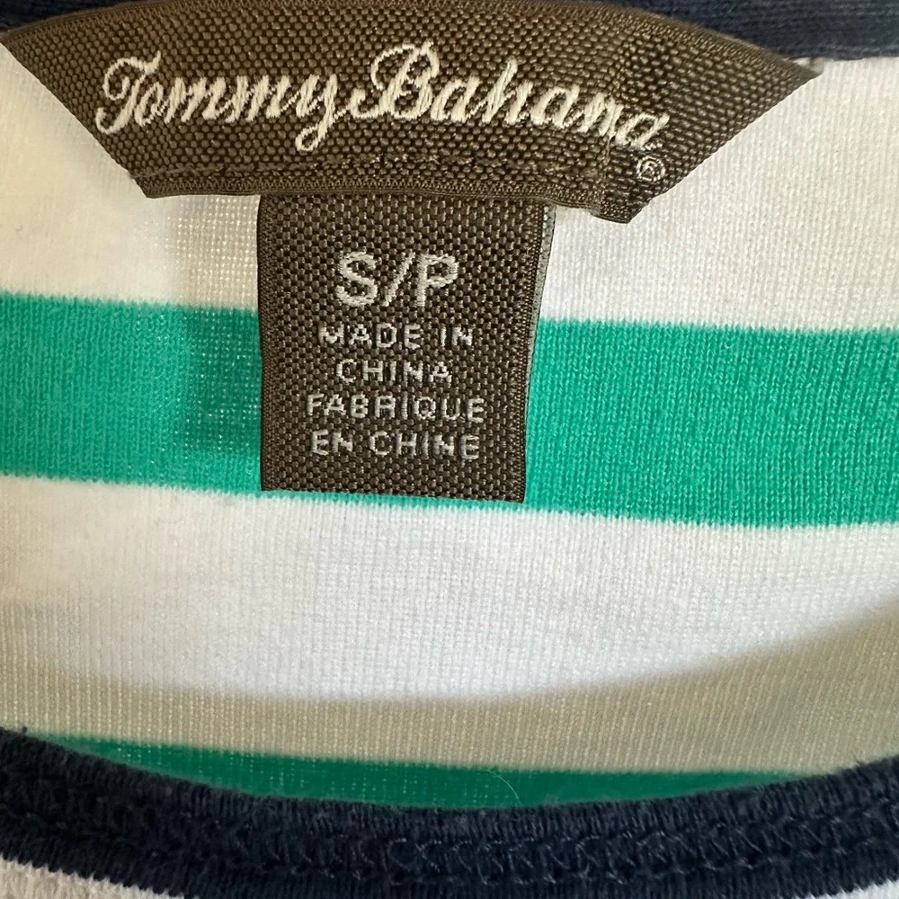 Tommy Bahama Navy, White, and Teal Striped Shirt, size S - Picture 3 of 6